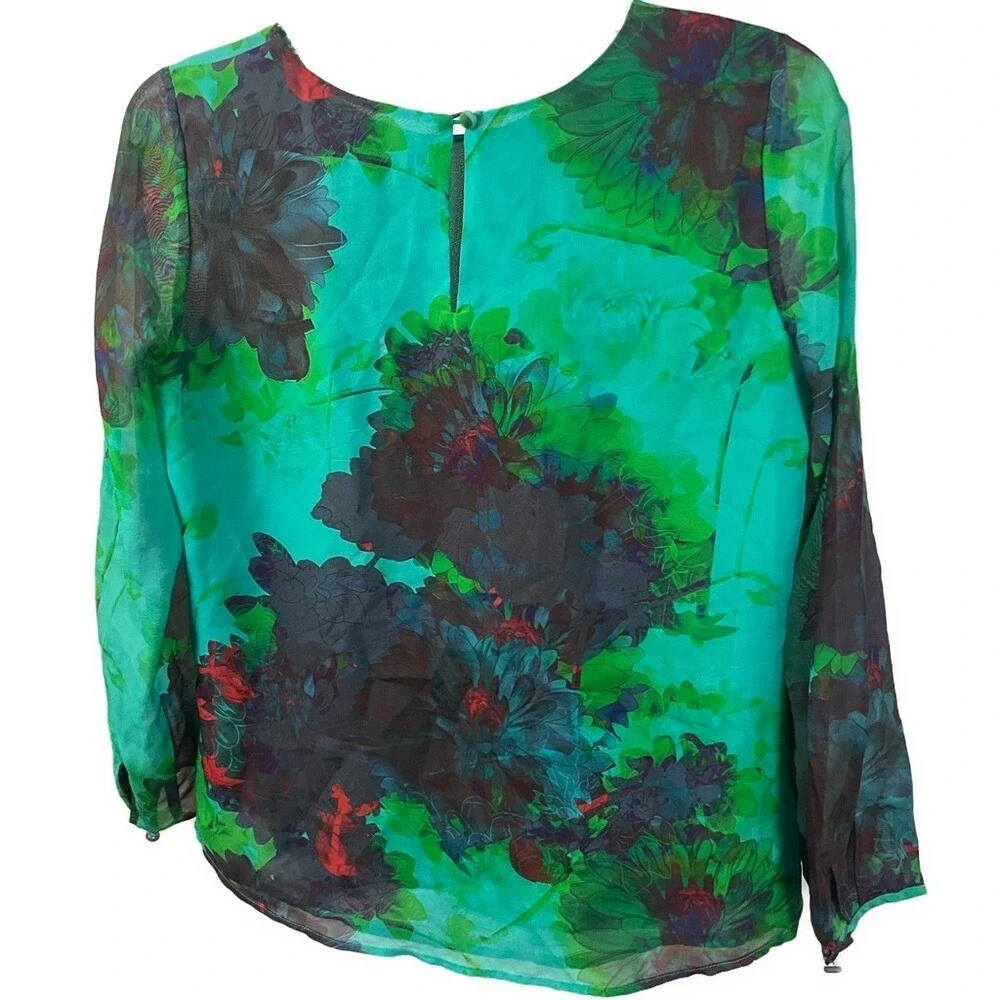 J. Crew Women's 100% Silk Watercolor Long Sleeve Multicolor Blouse- Size 0‎